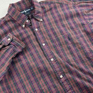 Ralph Lauren Button‎ Up Big Shirt Mens Large Red Blue Green Plaid